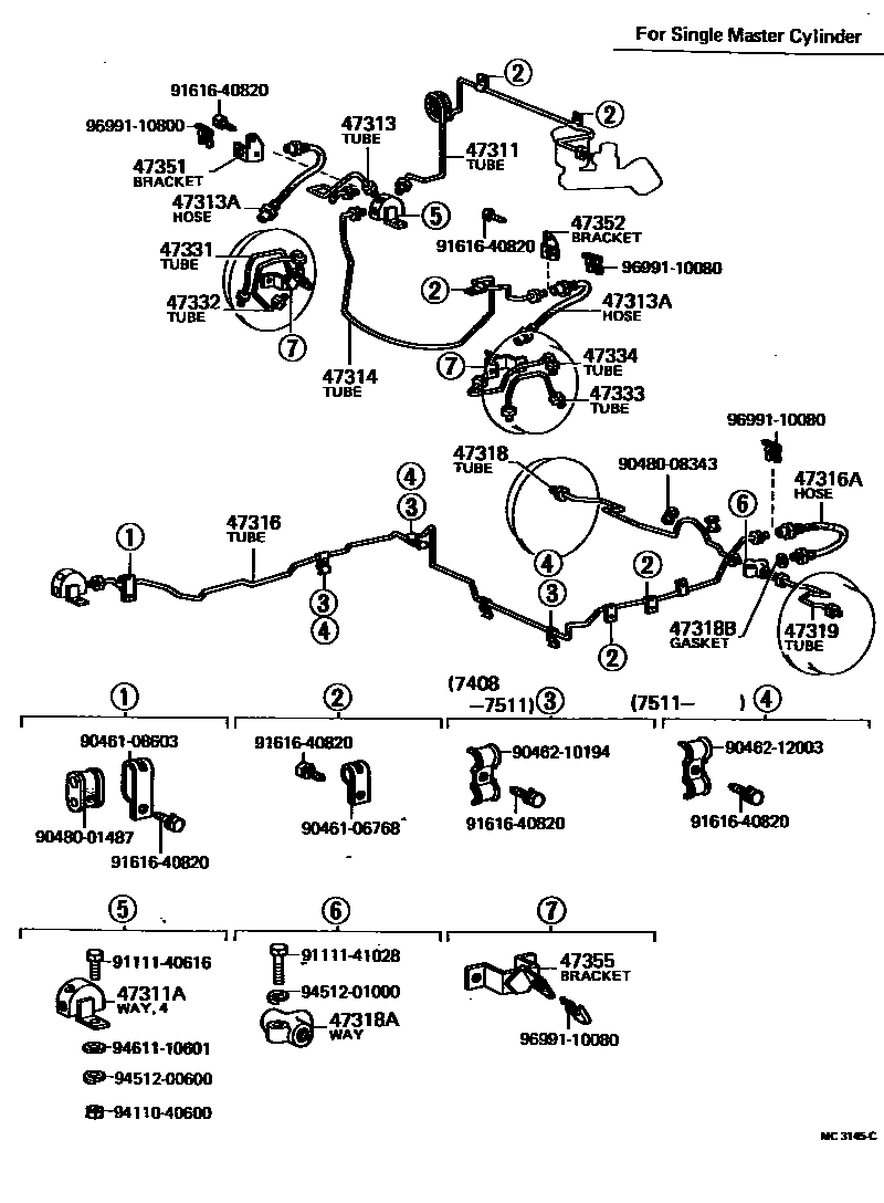 Toyota HILUX 制动配管和卡箍 EPC diagram — MC3145C