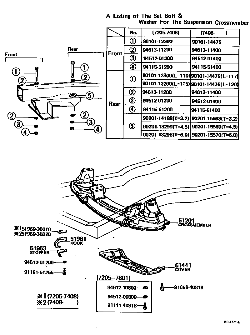 Toyota HILUX 悬架横梁和发动机底罩 EPC diagram — MB4771E