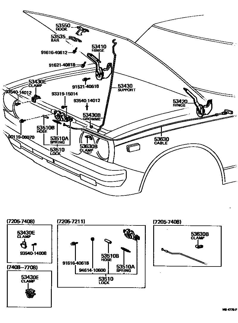 Toyota HILUX 发动机盖锁和铰链 EPC diagram — MB4775F