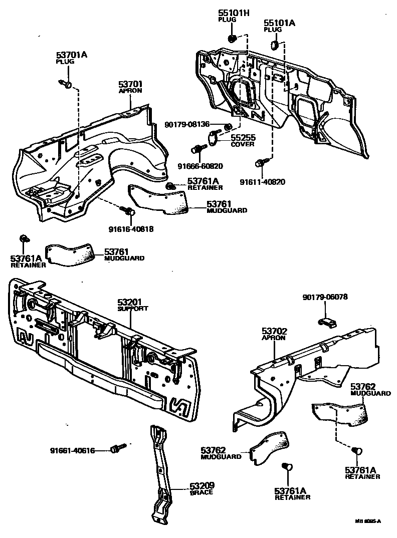 Toyota HILUX 前翼子板挡泥板和前围板 EPC diagram — MB6095A