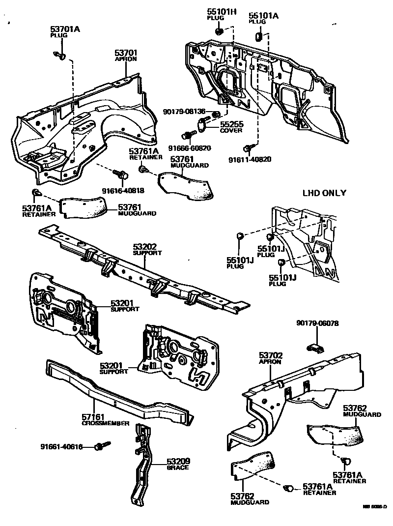 Toyota HILUX 前翼子板挡泥板和前围板 EPC diagram — MB6096D