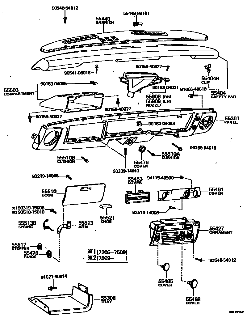 Toyota HILUX 仪表板和手套箱 EPC diagram — MB2612F