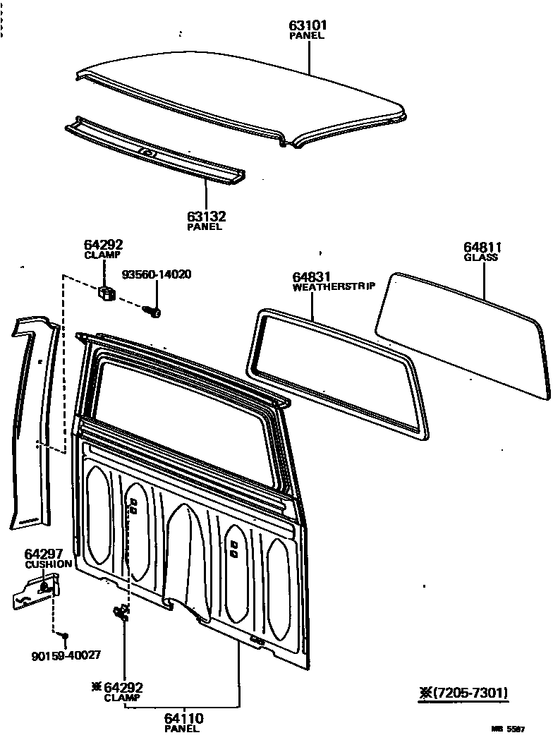 Toyota HILUX 天窗板和背板 EPC diagram — MB5597