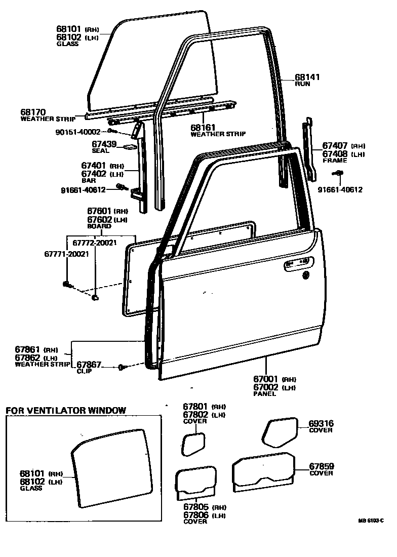 Toyota HILUX 前门板和前门玻璃 EPC diagram — MB6103C
