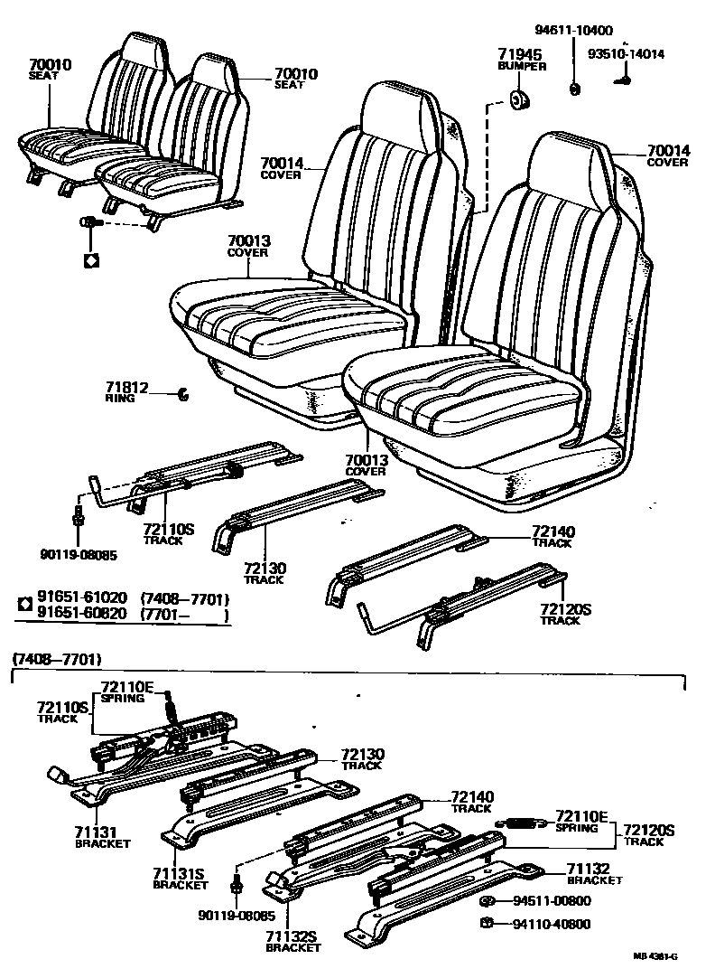 Toyota HILUX 座椅和座椅滑轨 EPC diagram — MB4381G