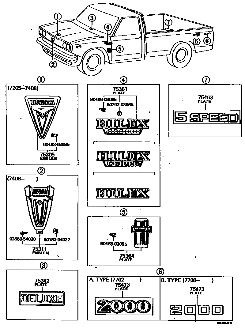 Toyota HILUX 徽标和铭牌 EPC diagram — MB6805B