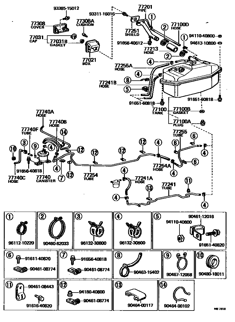 Toyota HILUX 燃油箱和燃油管 EPC diagram — MB7818