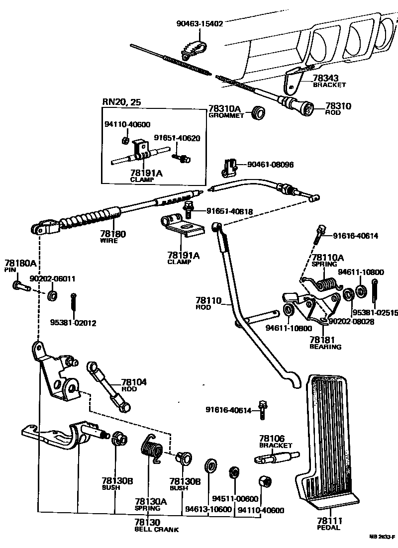 Toyota HILUX accelerator pedal connecting rod EPC diagram — MB2633F