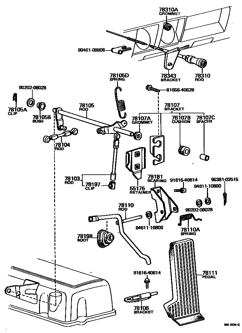 Toyota HILUX accelerator pedal connecting rod EPC diagram — MB2634G
