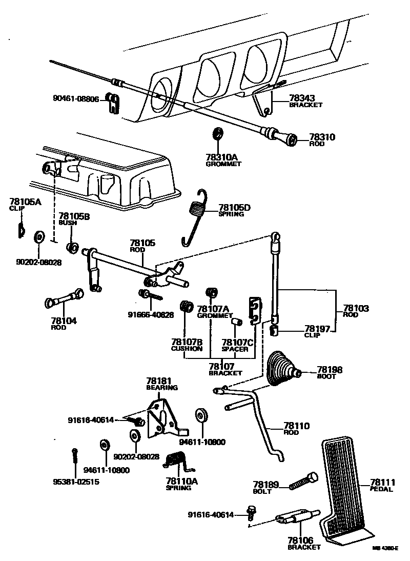 Toyota HILUX accelerator pedal connecting rod EPC diagram — MB4380E