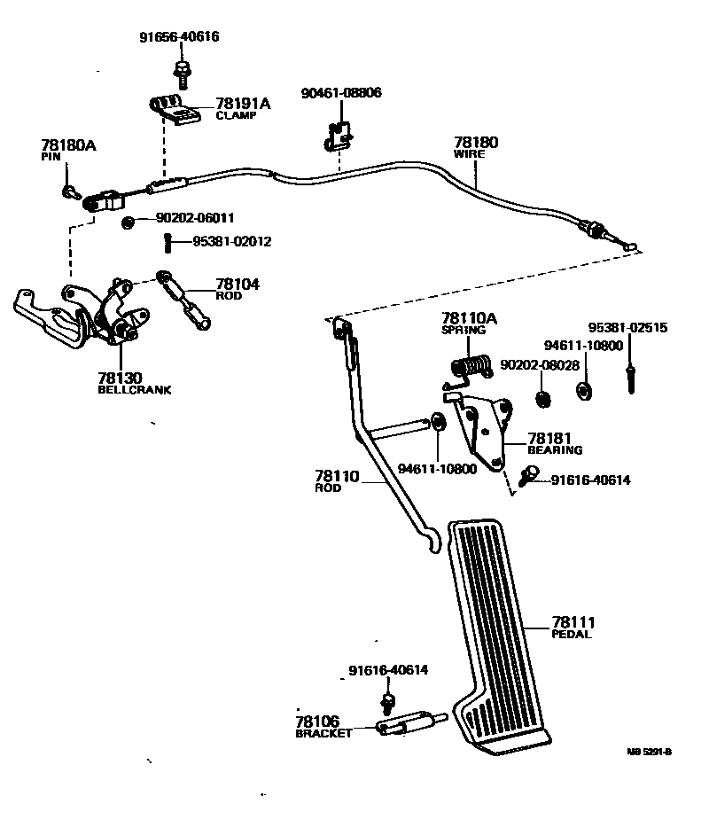 Toyota HILUX accelerator pedal connecting rod EPC diagram — MB5291B