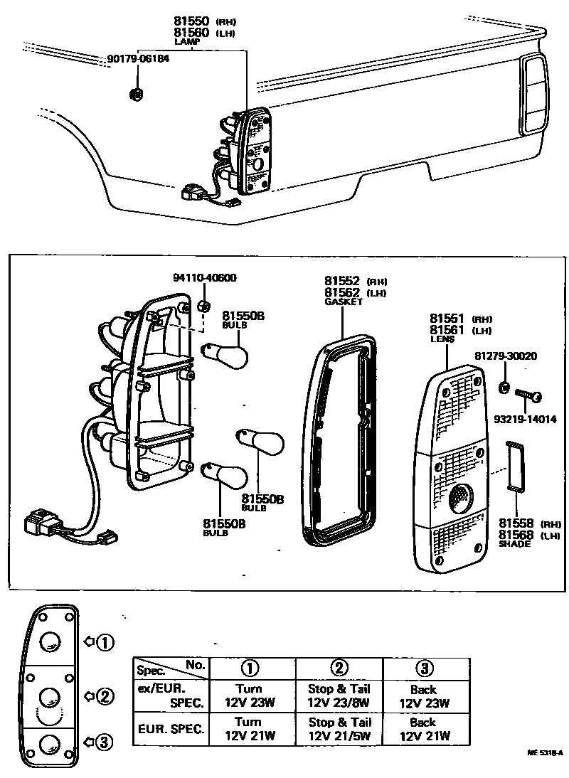 Toyota HILUX 后组合灯 EPC diagram — ME5318A