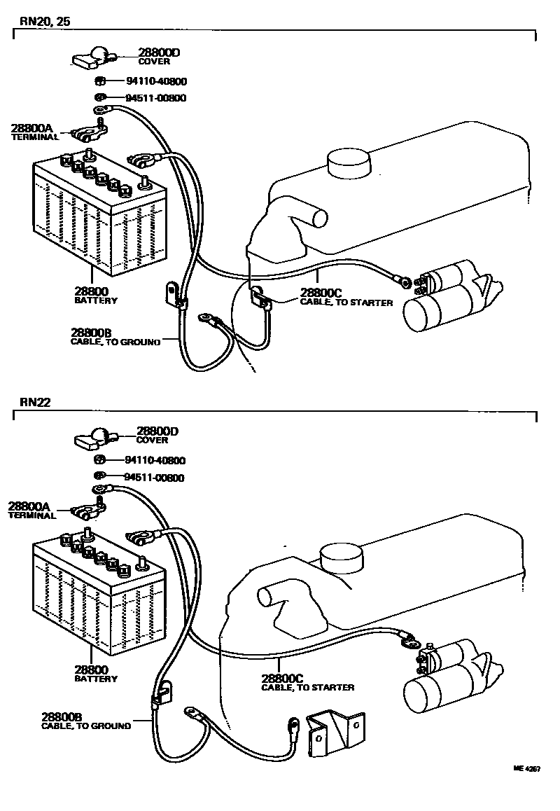 Toyota HILUX 蓄电池和蓄电池电缆 EPC diagram — ME4267