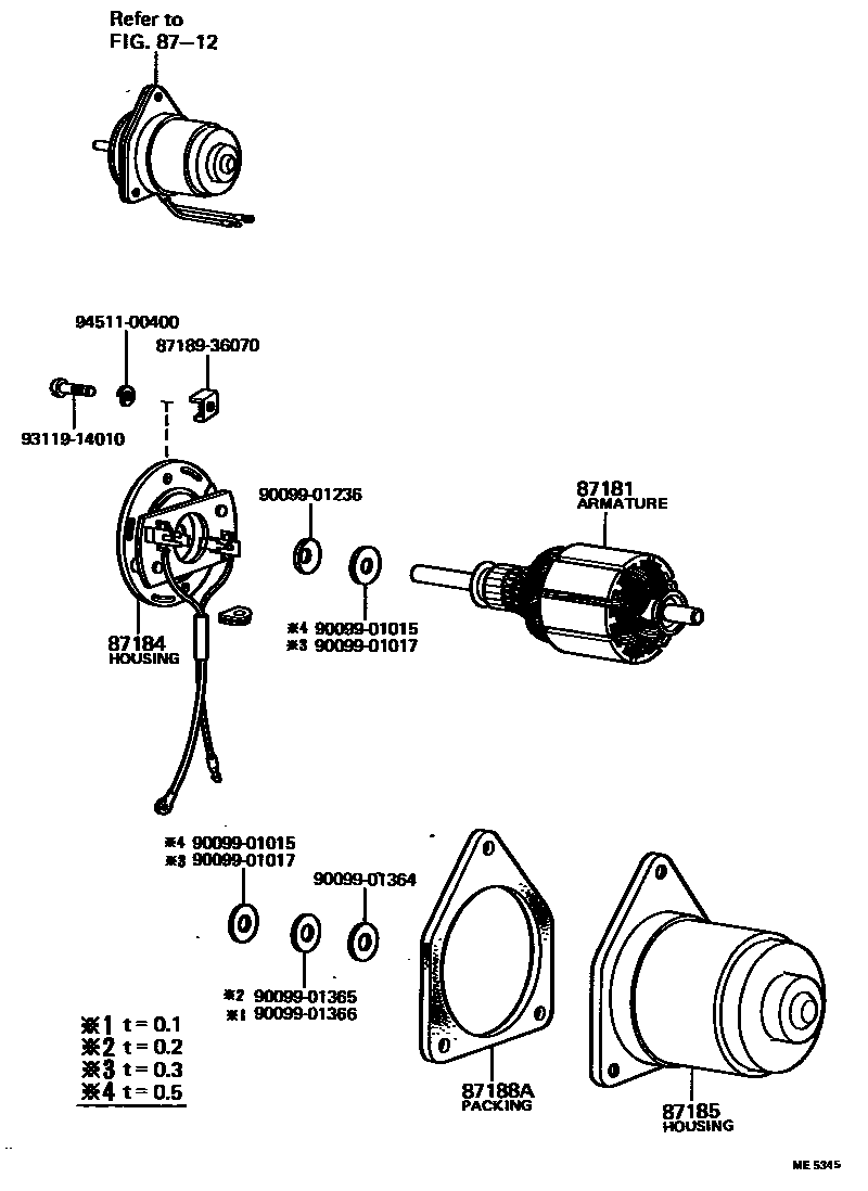Toyota HILUX 暖风和空调系统 - 鼓风机电机 EPC diagram — ME5345