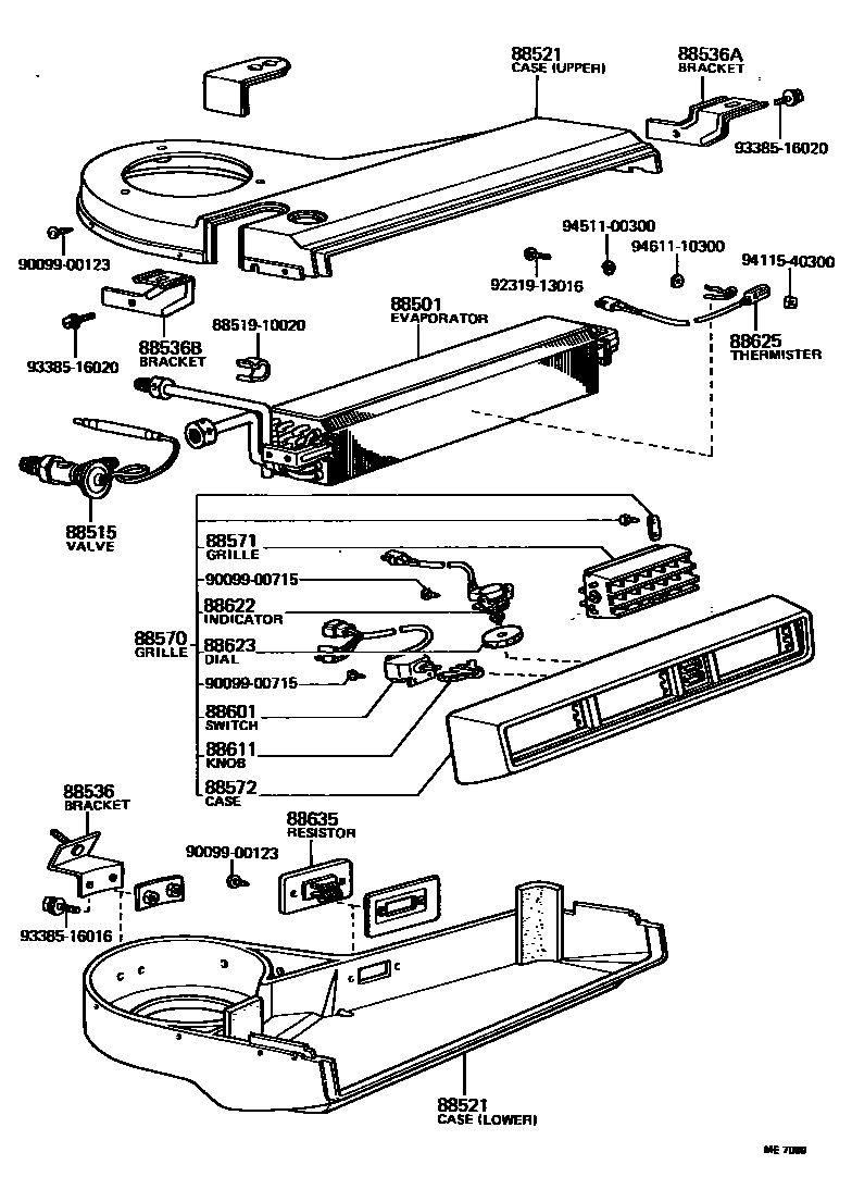 Toyota HILUX 暖风和空调系统 - 冷却器组件 EPC diagram — ME7089