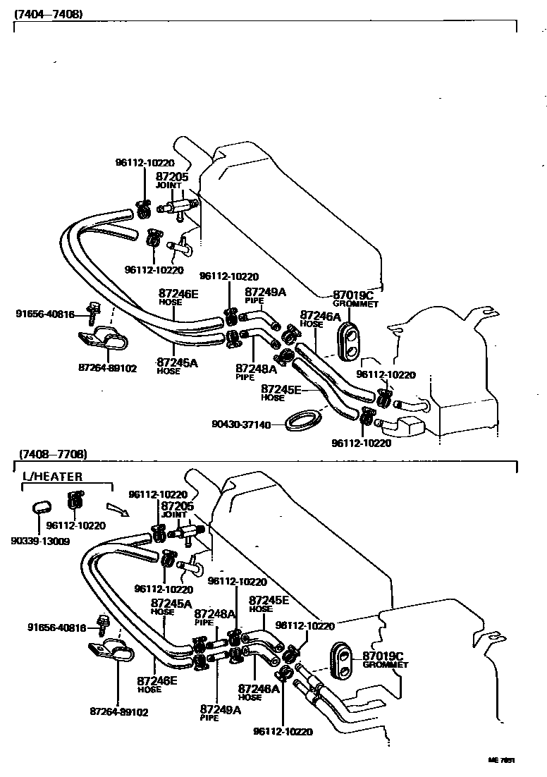 Toyota HILUX 暖风和空调系统 - 水管 EPC diagram — ME7091