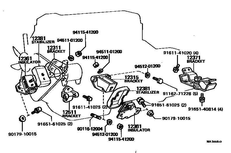 Toyota HILUX Engine Mounting EPC diagram — MA3658D