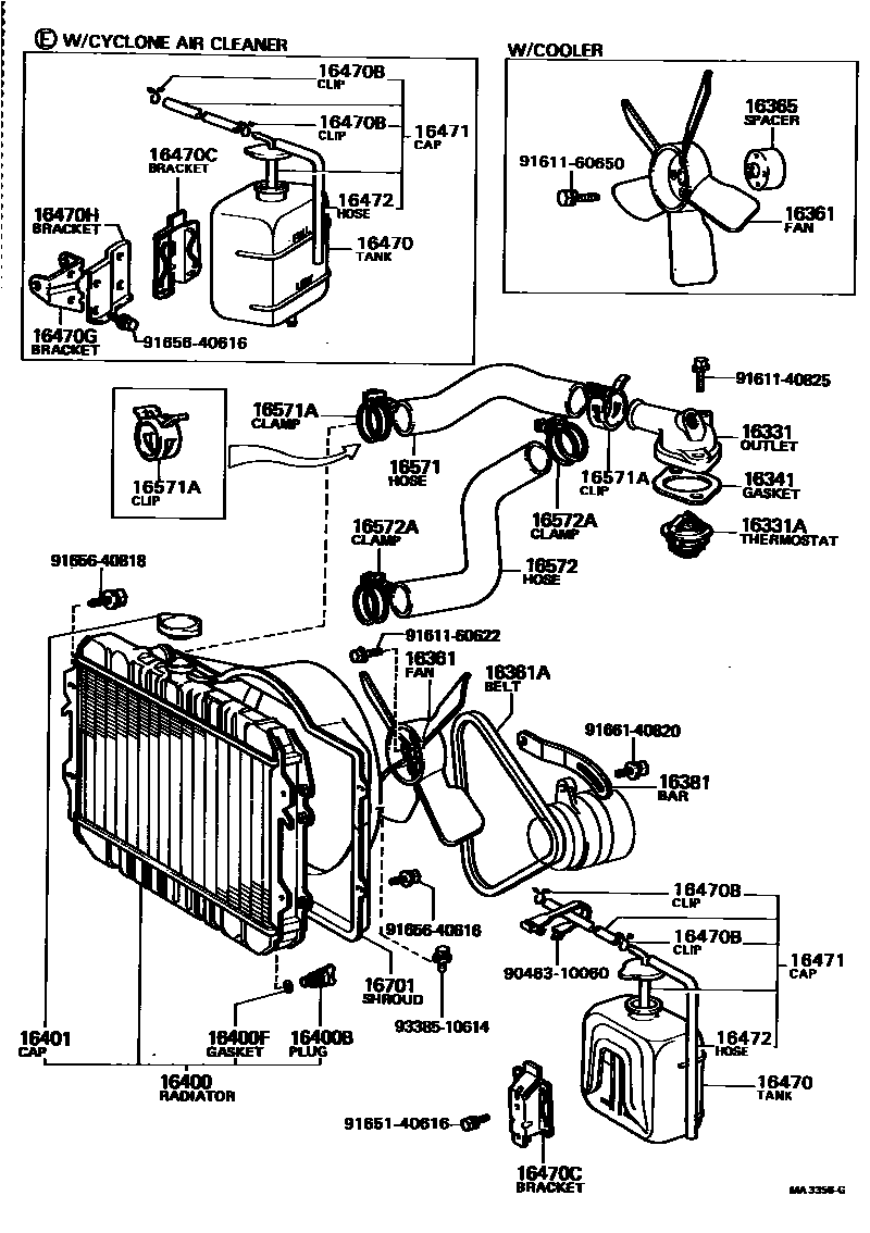 Toyota HILUX RADIATOR & WATER OUTLET EPC diagram — MA3358G