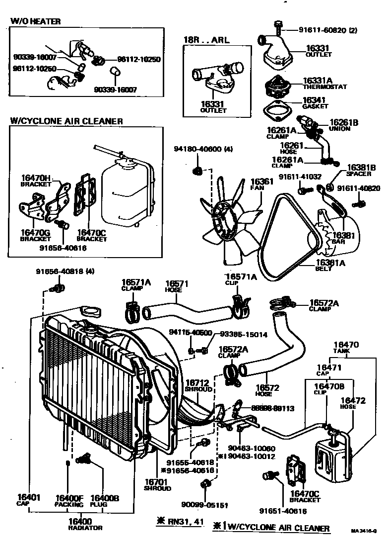 Toyota HILUX RADIATOR & WATER OUTLET EPC diagram — MA3416G