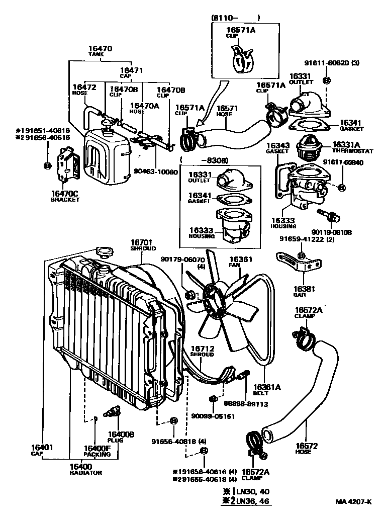 Toyota HILUX RADIATOR & WATER OUTLET EPC diagram — MA4207K