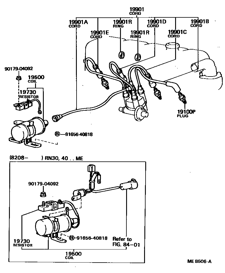 Toyota HILUX 点火线圈和火花塞 EPC diagram — ME8506A