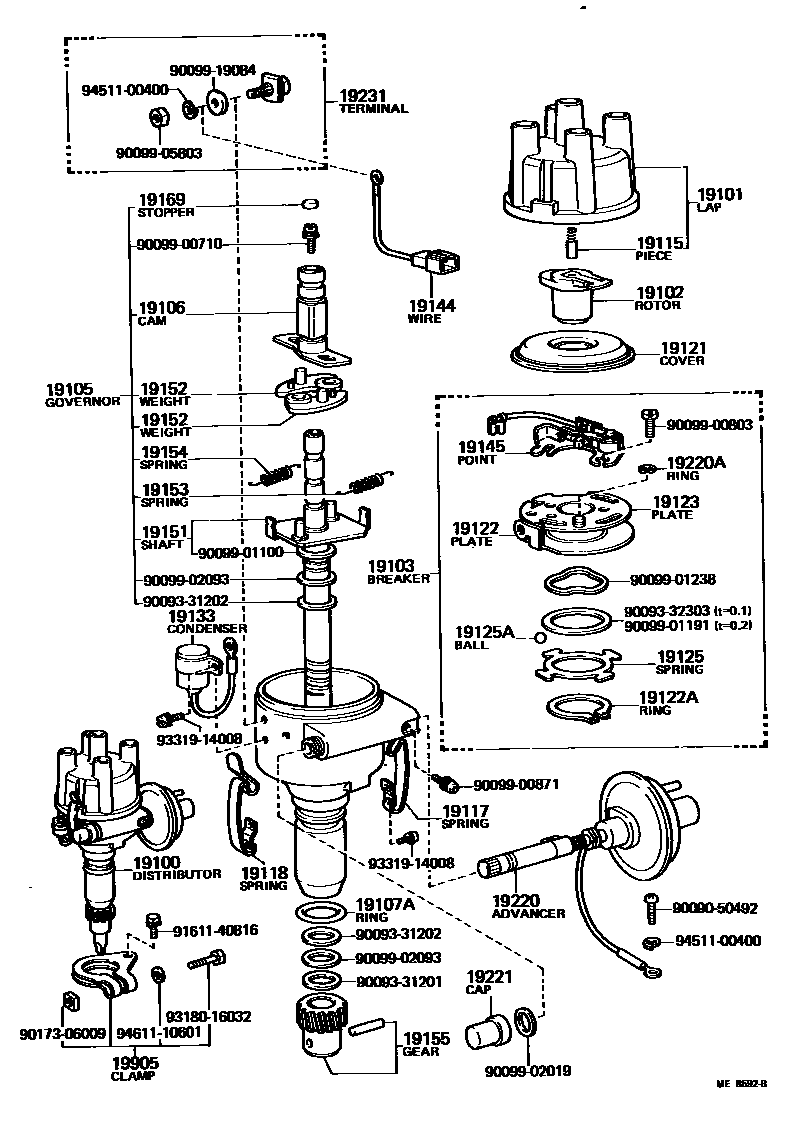 Toyota HILUX 分电器 EPC diagram — ME8592B