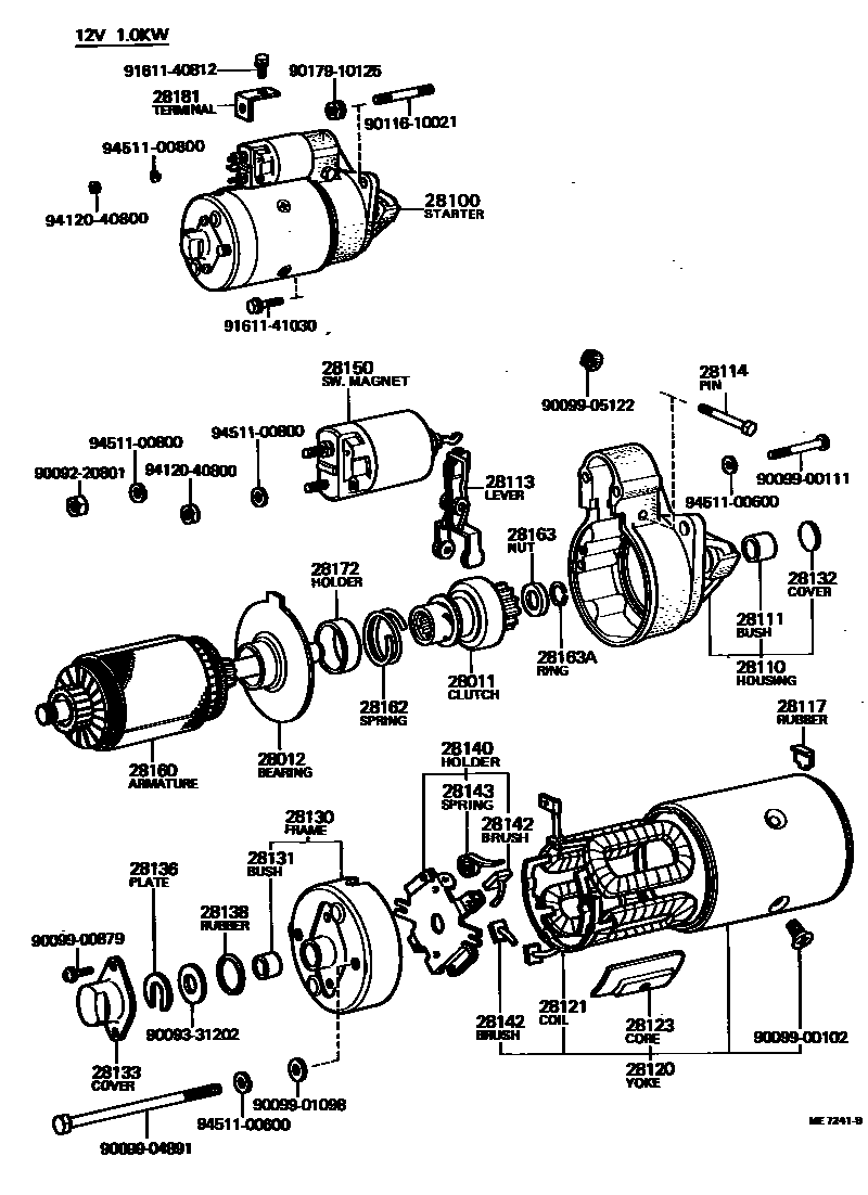 Toyota HILUX 起动机 EPC diagram — ME7241B