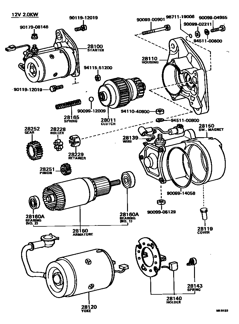 Toyota HILUX 起动机 EPC diagram — MEB133