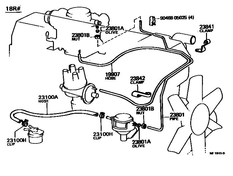 Toyota HILUX 燃油管和卡箍 EPC diagram — MF1849D