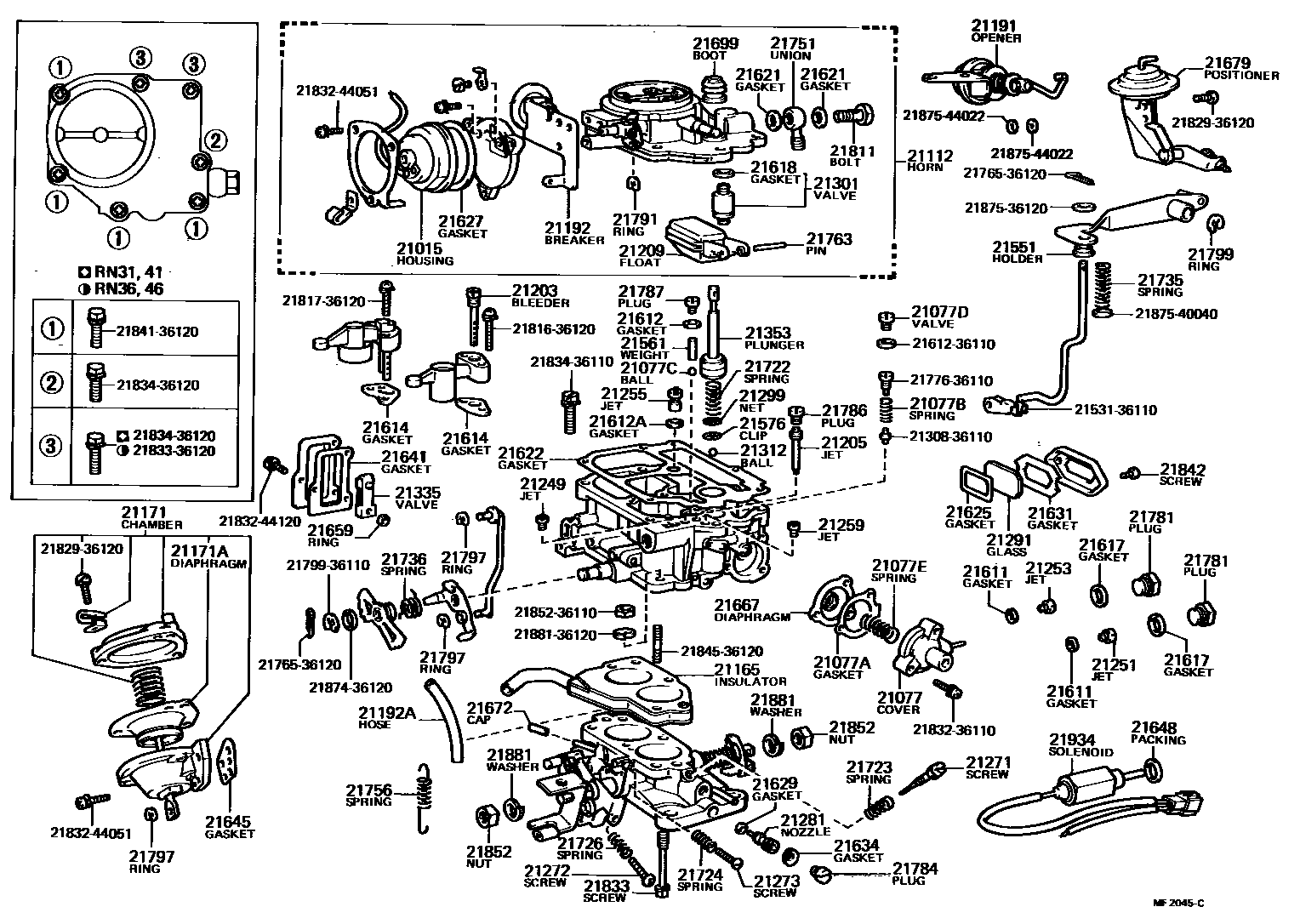 Toyota HILUX 化油器 EPC diagram — MF2045C