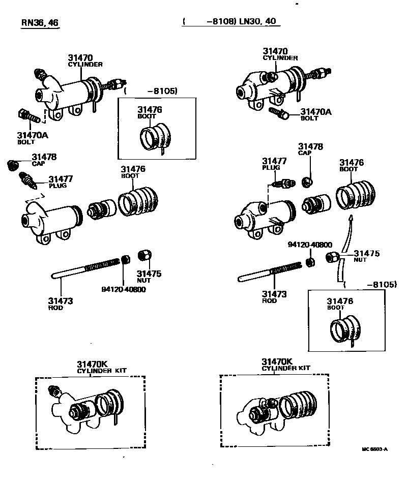 Toyota HILUX 离合器分离缸 EPC diagram — MC6603A