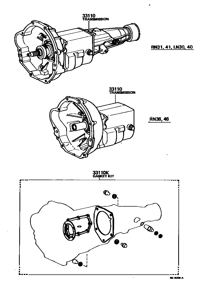 Toyota HILUX 传动桥或变速器总成和衬垫组件(MTM) EPC diagram — MC6006A