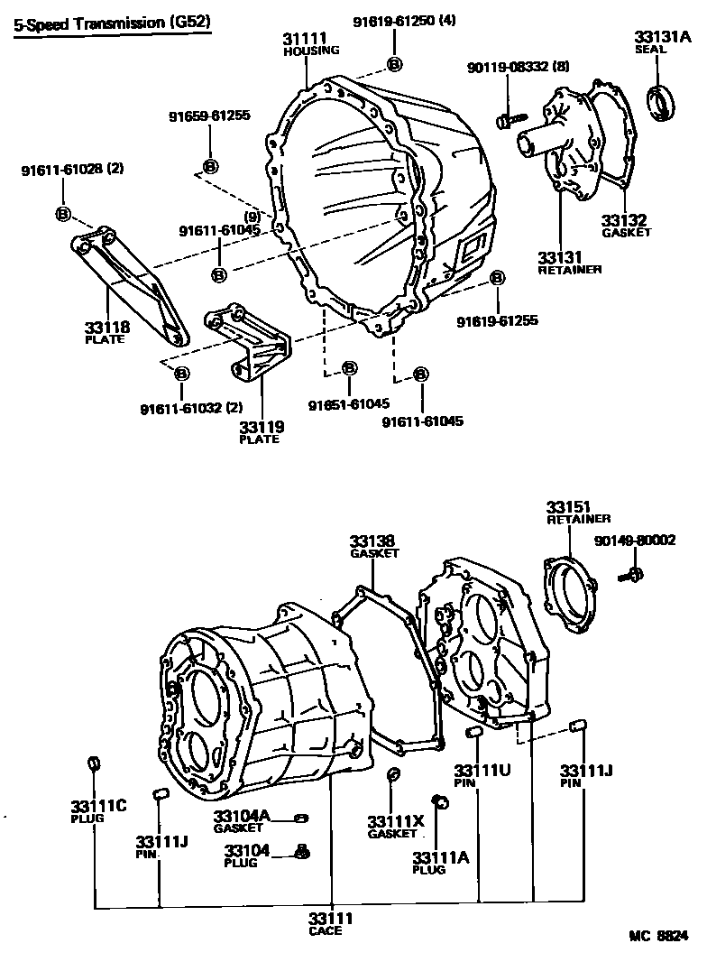 Toyota HILUX 离合器壳和变速器壳(MTM) EPC diagram — MC8824