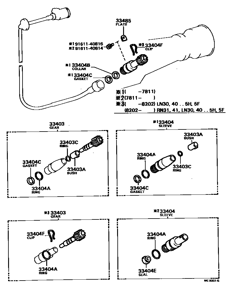 Toyota HILUX 速度表从动齿轮(MTM) EPC diagram — MC6007G