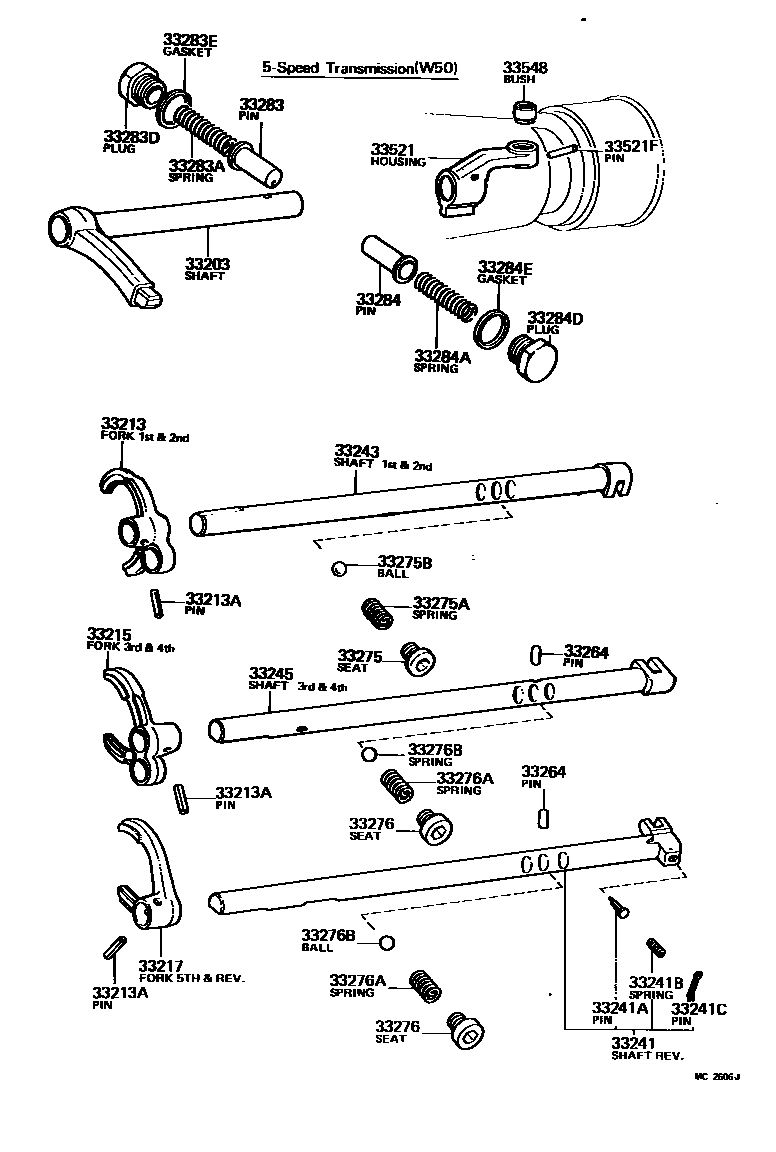 Toyota HILUX 换档拨叉和换档杆轴(MTM) EPC diagram — MC2606J