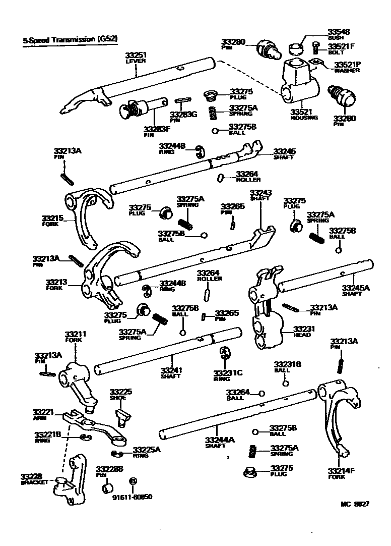 Toyota HILUX 换档拨叉和换档杆轴(MTM) EPC diagram — MC8827