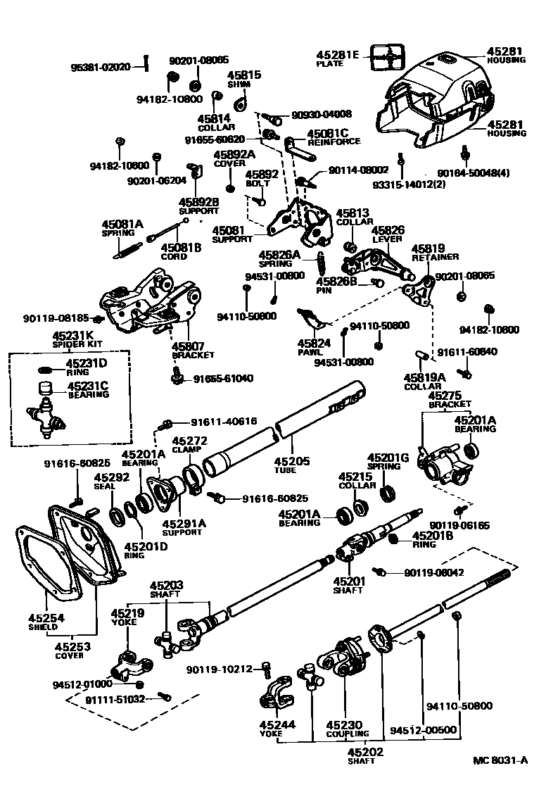 Toyota HILUX Steering Column & Shaft EPC diagram — MC8031A