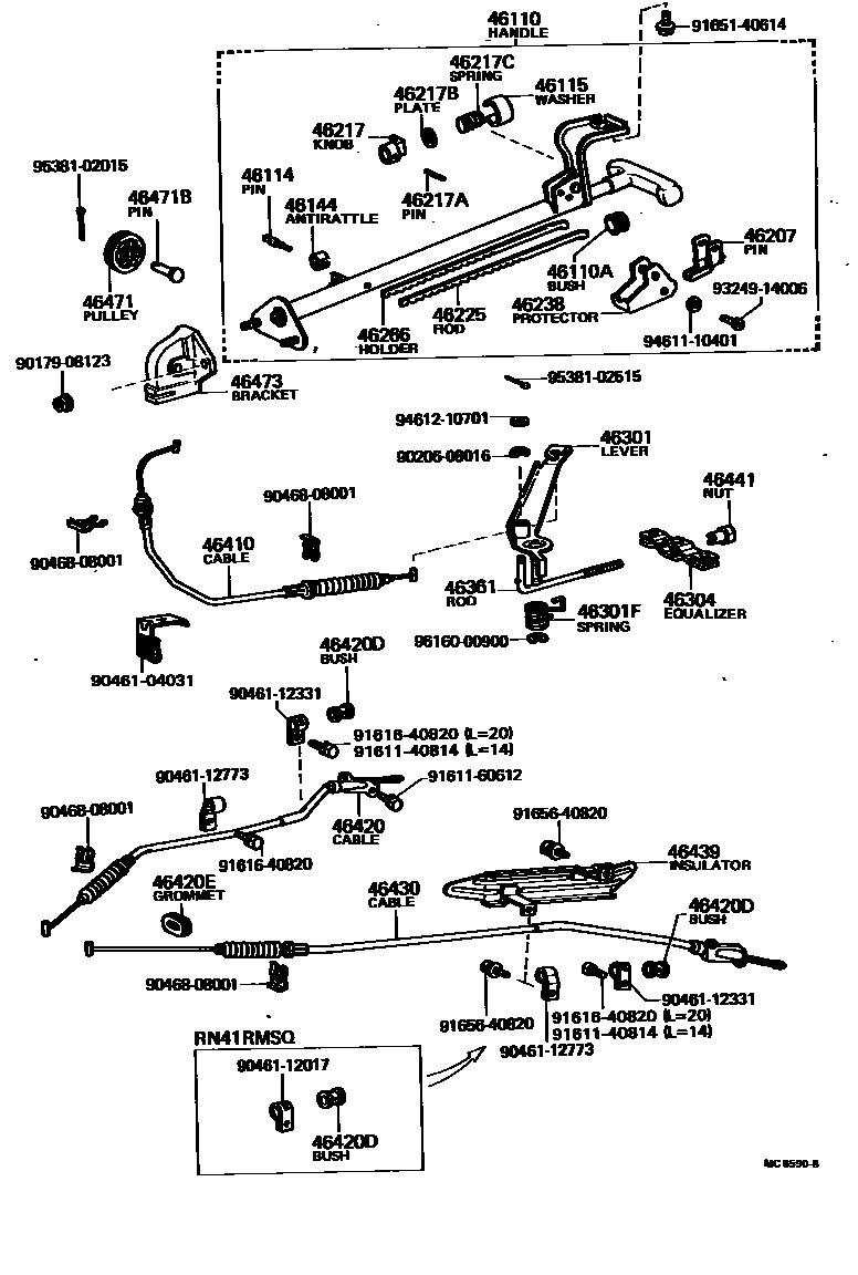 Toyota HILUX Parking Brake & Cable EPC diagram — MC6590B