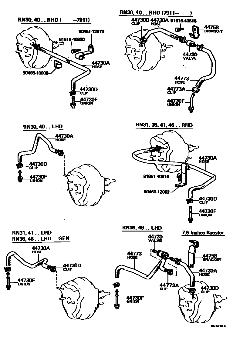 Toyota HILUX 制动助力器和真空管 EPC diagram — MC5710G