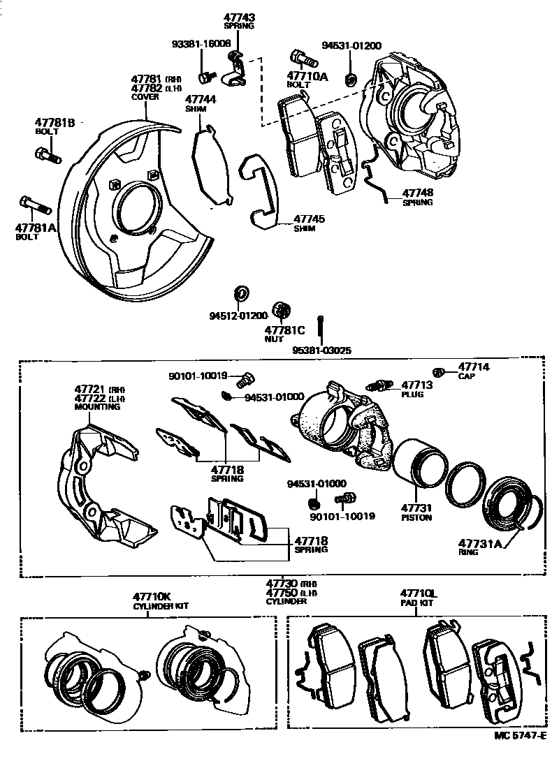 Toyota HILUX 前盘式制动器卡钳和防尘罩 EPC diagram — MC5747E