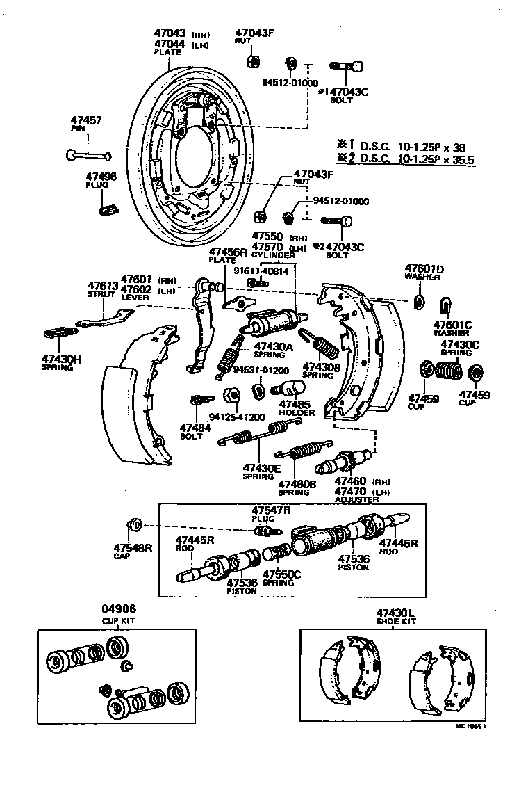 Toyota HILUX 后鼓式制动器分泵和底板 EPC diagram — MC1865I
