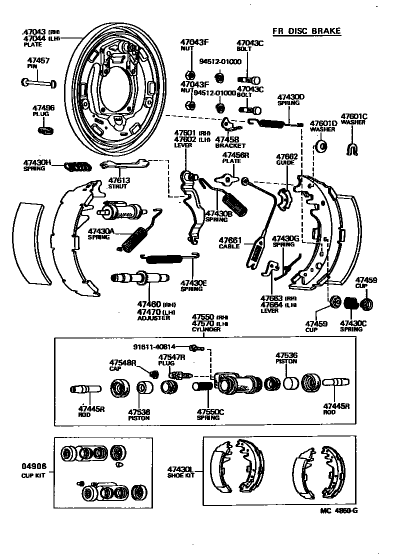 Toyota HILUX 后鼓式制动器分泵和底板 EPC diagram — MC4860G