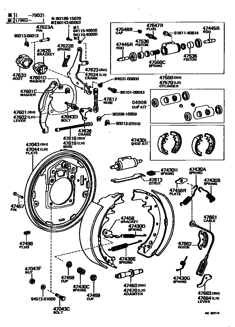Toyota HILUX 后鼓式制动器分泵和底板 EPC diagram — MC6021D