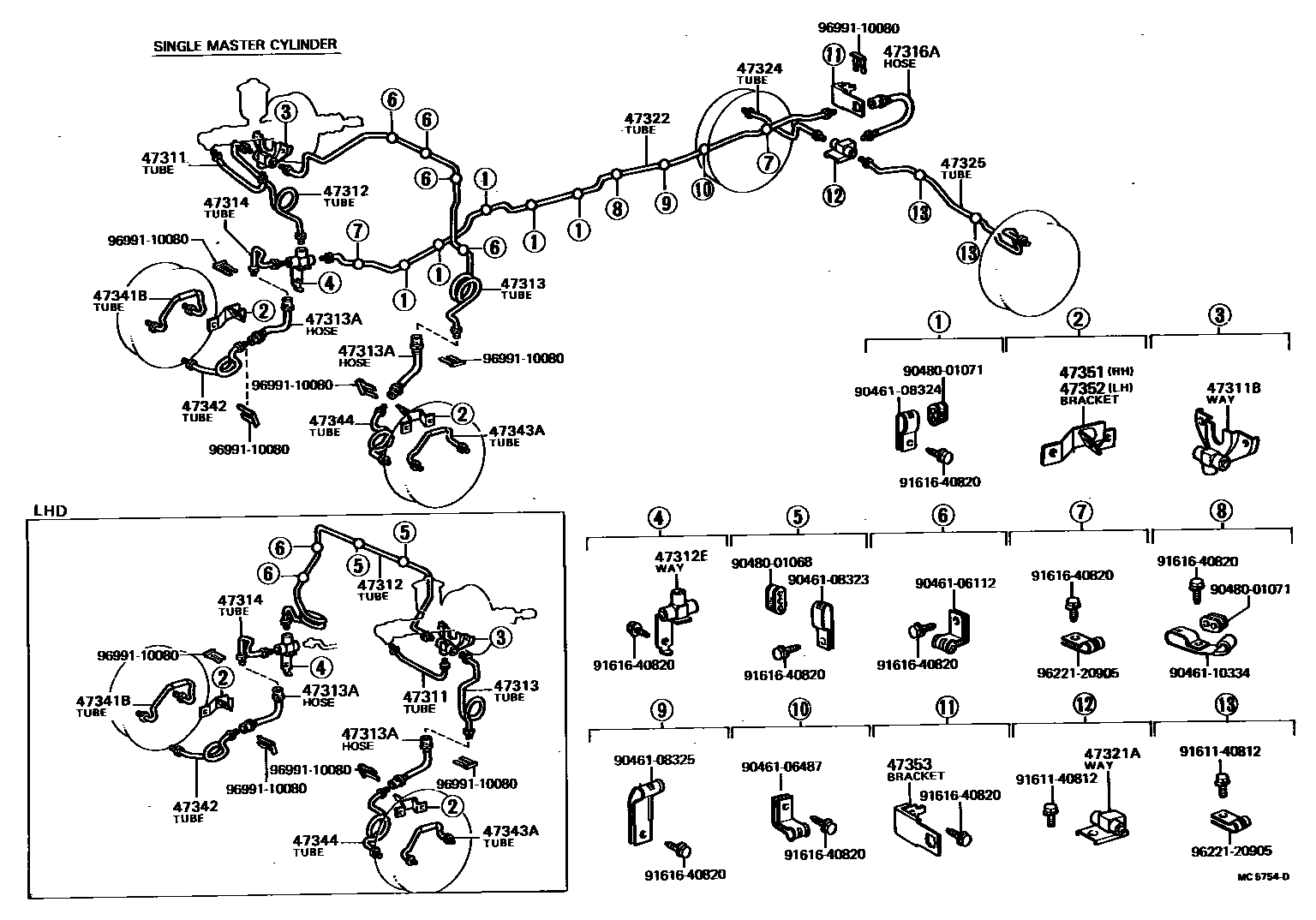 Toyota HILUX 制动配管和卡箍 EPC diagram — MC5754D