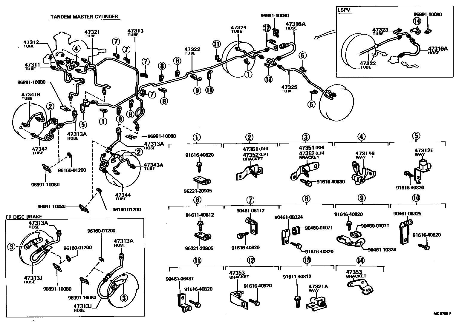Toyota HILUX 制动配管和卡箍 EPC diagram — MC5755F