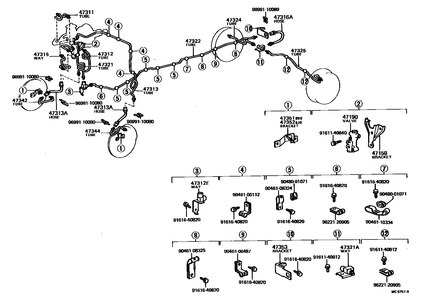 Toyota HILUX 制动配管和卡箍 EPC diagram — MC5757B