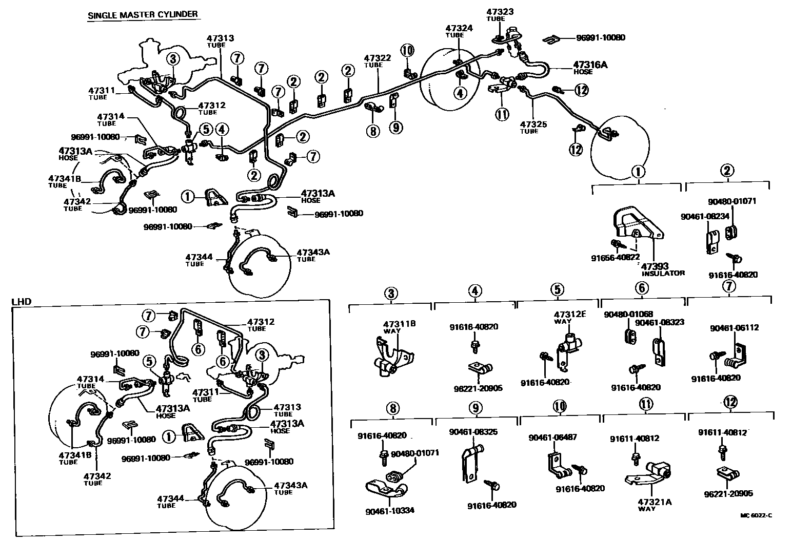 Toyota HILUX 制动配管和卡箍 EPC diagram — MC6022C