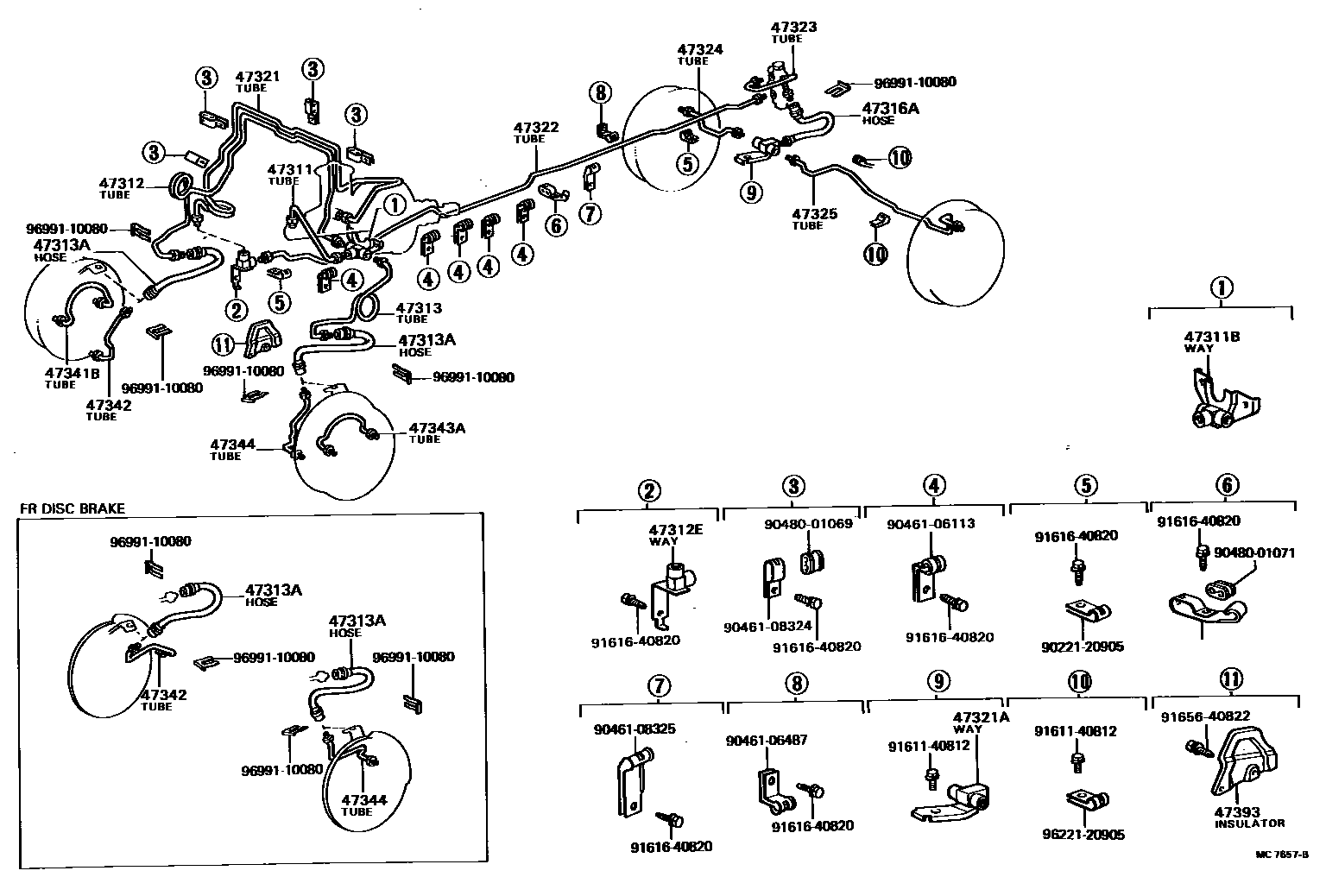Toyota HILUX 制动配管和卡箍 EPC diagram — MC7657B