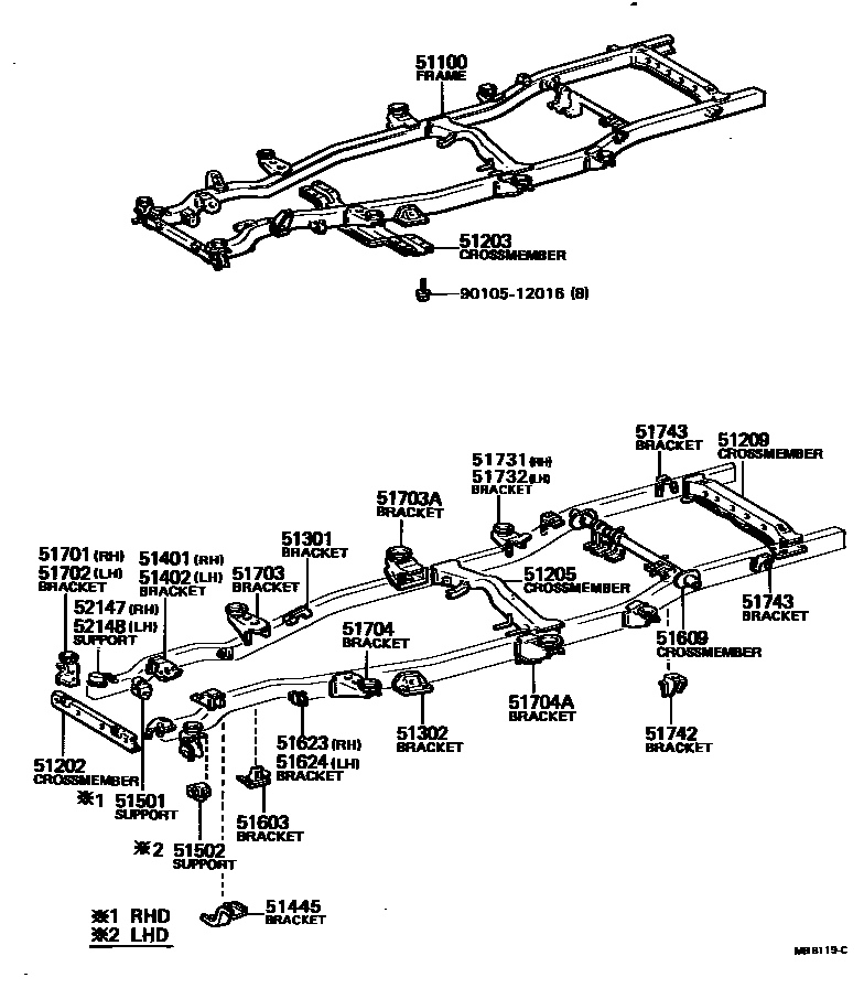 Toyota HILUX 车架 EPC diagram — MBB119C