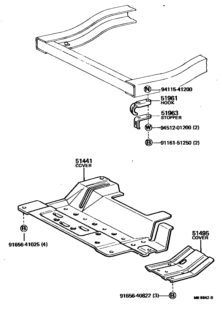 Toyota HILUX 悬架横梁和发动机底罩 EPC diagram — MB8842D